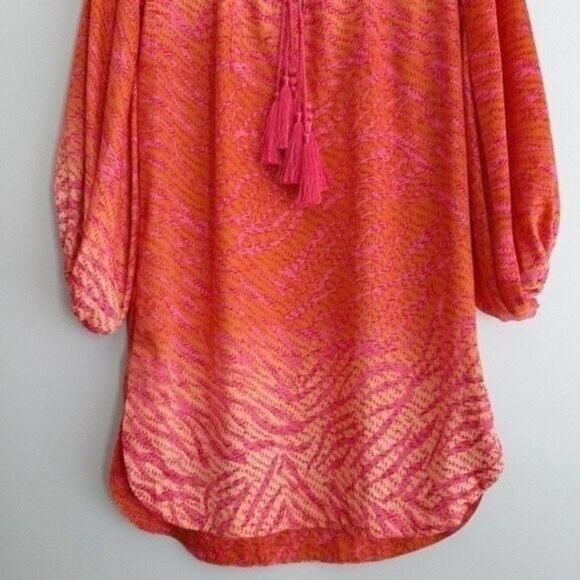 H&M Conscious Hot Pink Tassel Tunic Top Sz 4 - Picture 6 of 14